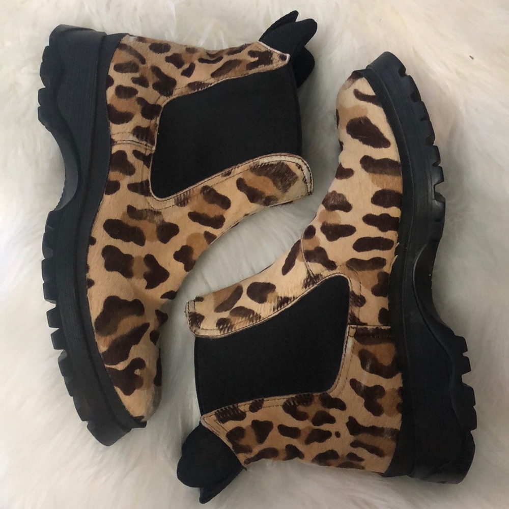 Prada calf hair leopard print hiking boots